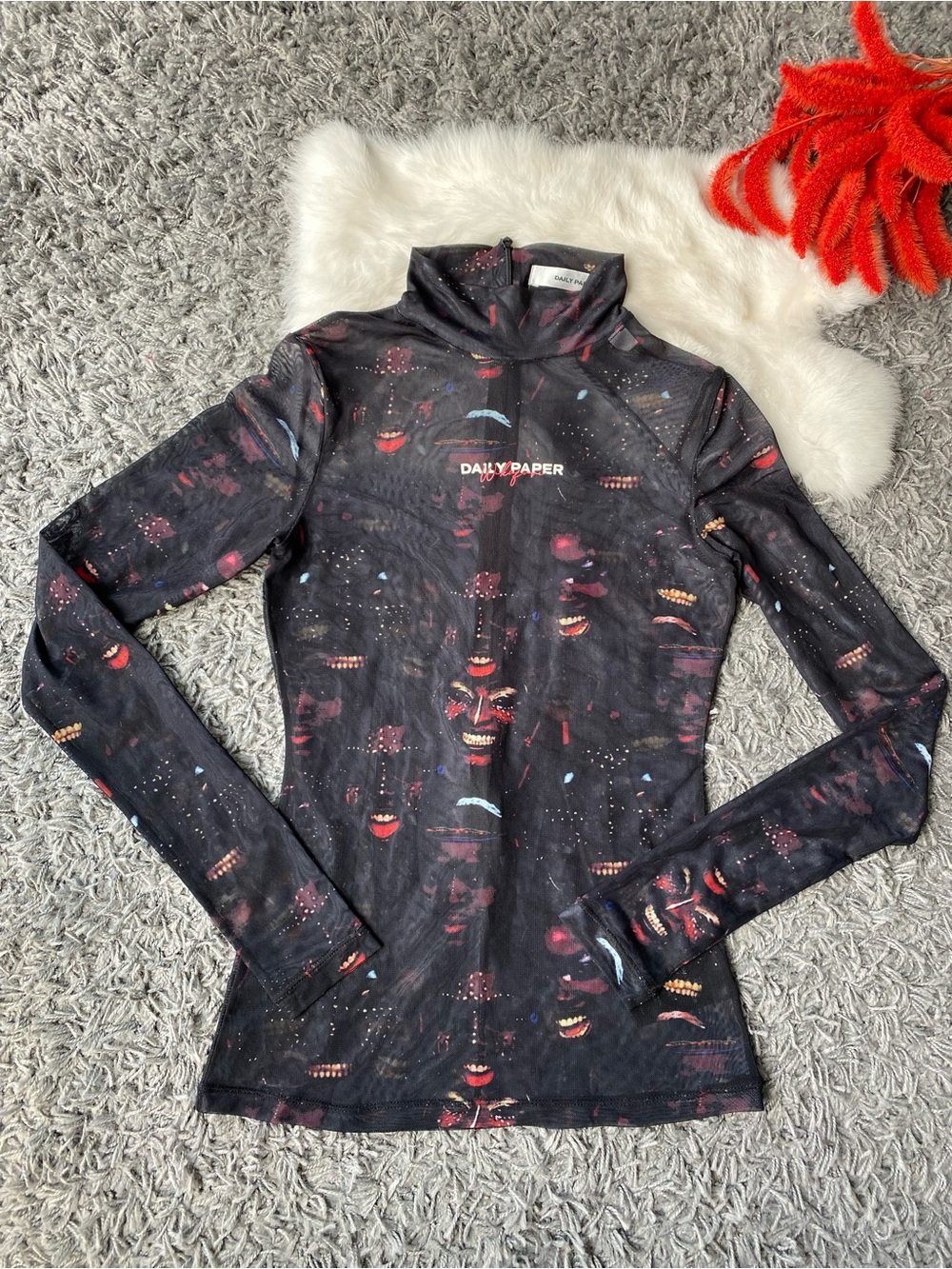 Daily Paper Sheer Mesh Graphic Print Long Sleeve Top